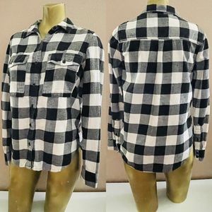 FOREVER 21 Black and White Check FLANNEL Button-Down SHIRT M